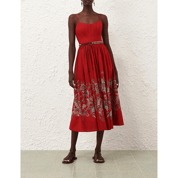 Zimmermann Rhiannon Corset Midi Dress Red Multi Paisley