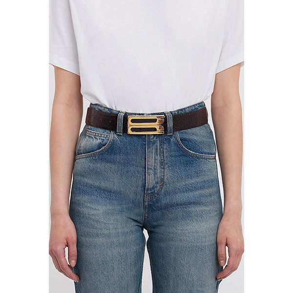 Victoria Beckham Jumbo Frame Belt Dark Brown Croc