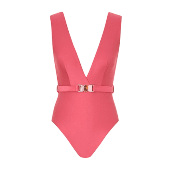 Zimmermann Wanderlust Belted Plunge Onepiece Deep Rose