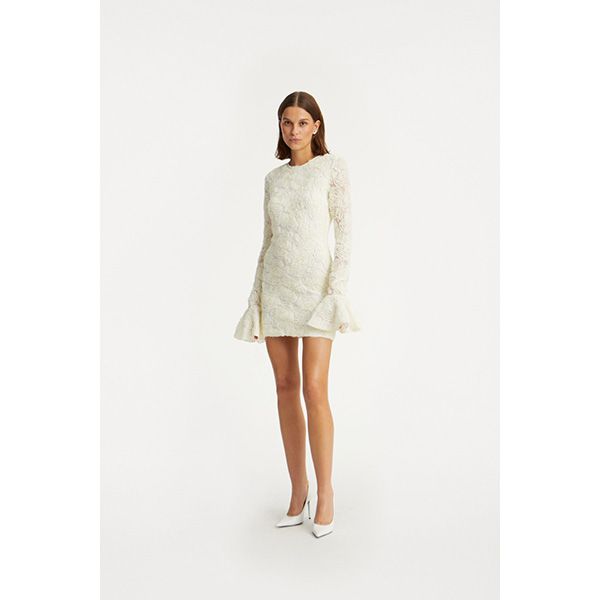 ROTATE Flower Mesh Mini Dress Egret