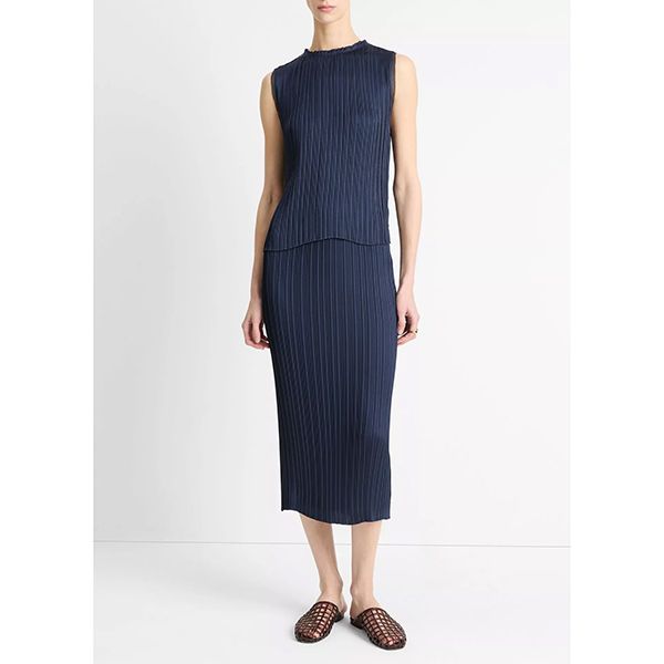 Vince Pleated Straight Pull On Skirt Coastal Blue