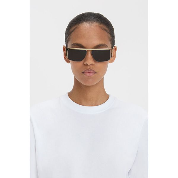 Victoria Beckham Flat Top Rectangular Sunglasses Gold-Grey
