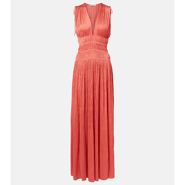 Ulla Johnson Tasneem Deep V-Neck Gown Coral