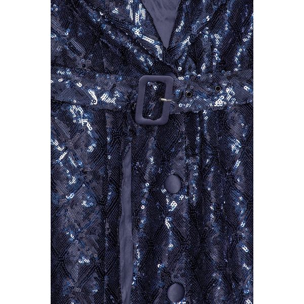 ROTATE Sequins A-line Coat Dark Blue