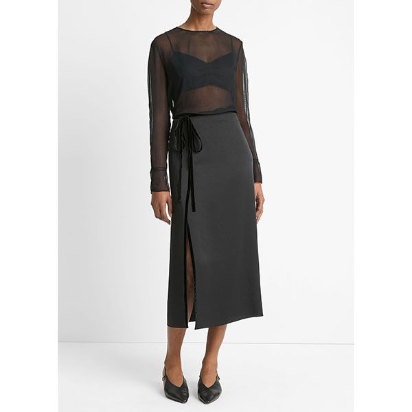 Vince Velvet Trim Side Slit Skirt Black