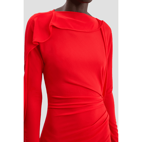 Victoria Beckham Long Sleeve Draped Jersey Gown Cayenne