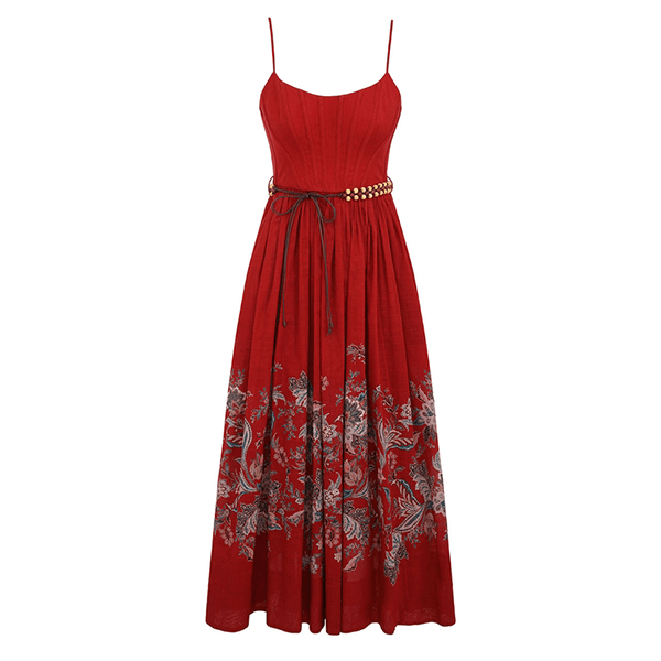 Zimmermann Rhiannon Corset Midi Dress Red Multi Paisley