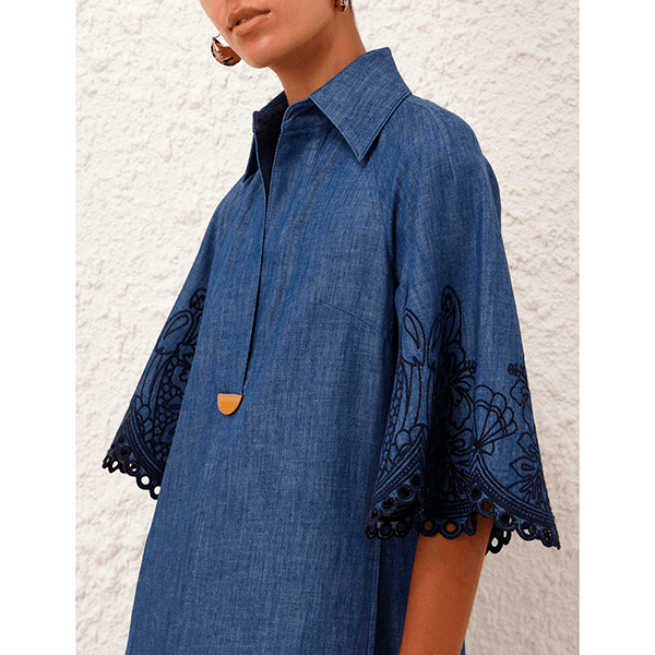 Zimmermann Coco Embroidered Denim Dress