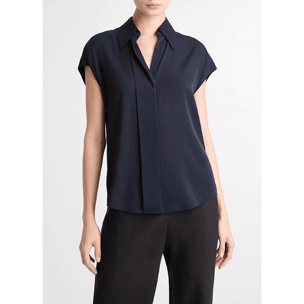 Vince Cap Slv Hidden Plkt Blouse Coastal