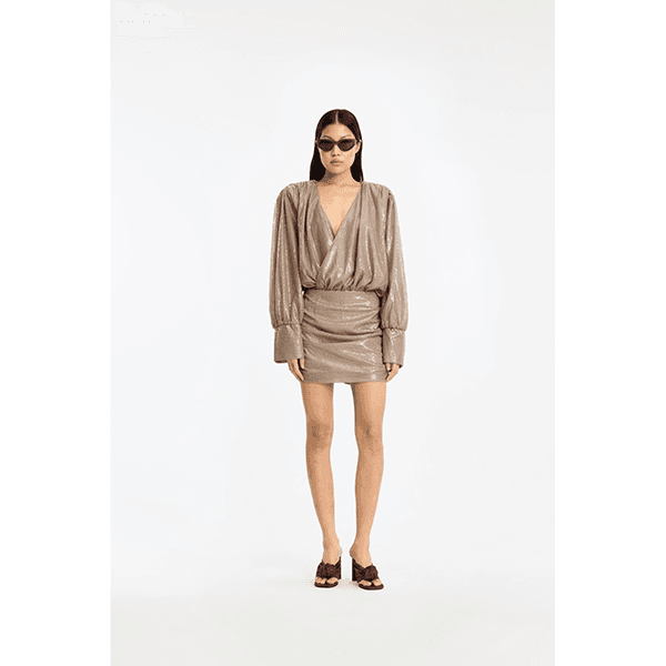 ROTATE Sequins LS Mini Dress Fossil