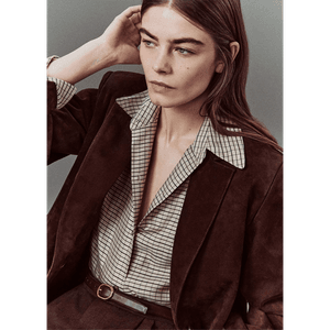 Hovedbilde Vince Micro Check Placed Smocked Shirt Taupe Multi