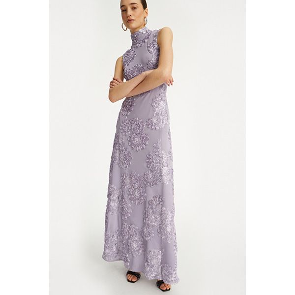 ROTATE Flower Mesh Maxi Dress Lavender Aura